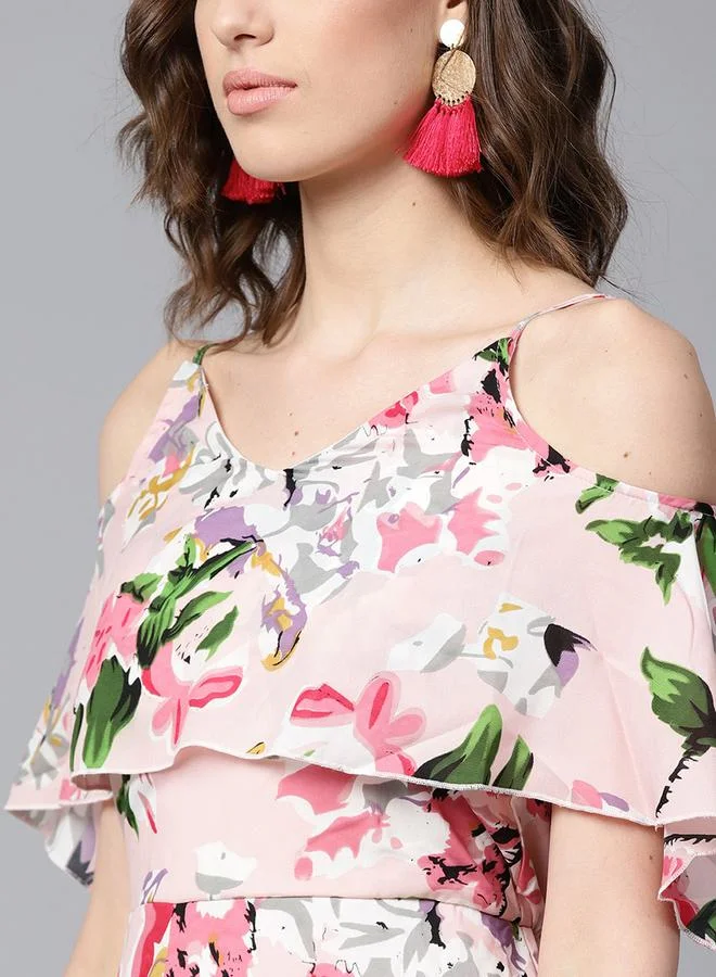 SASSAFRAS Floral Print Asymmetric Hem Maxi Dress by Styli