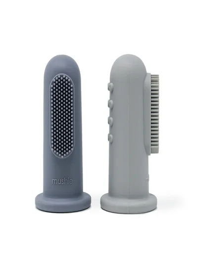 mushie 2-Piece Silicone Finger Toothbrush - Stone/Tradewinds