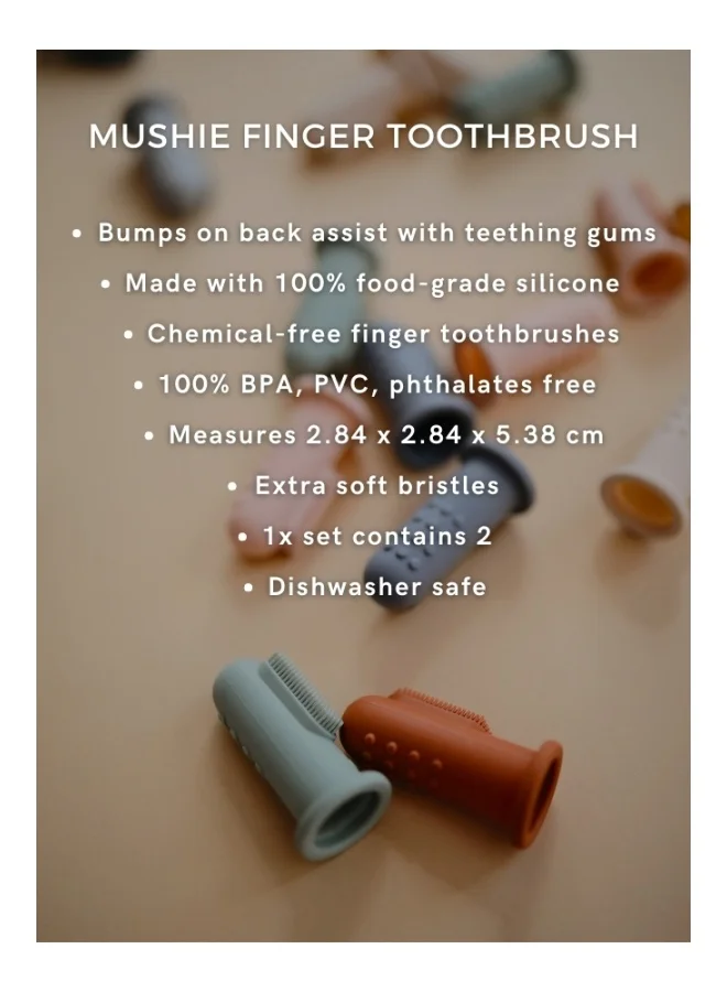 mushie 2-Piece Silicone Finger Toothbrush - Stone/Tradewinds