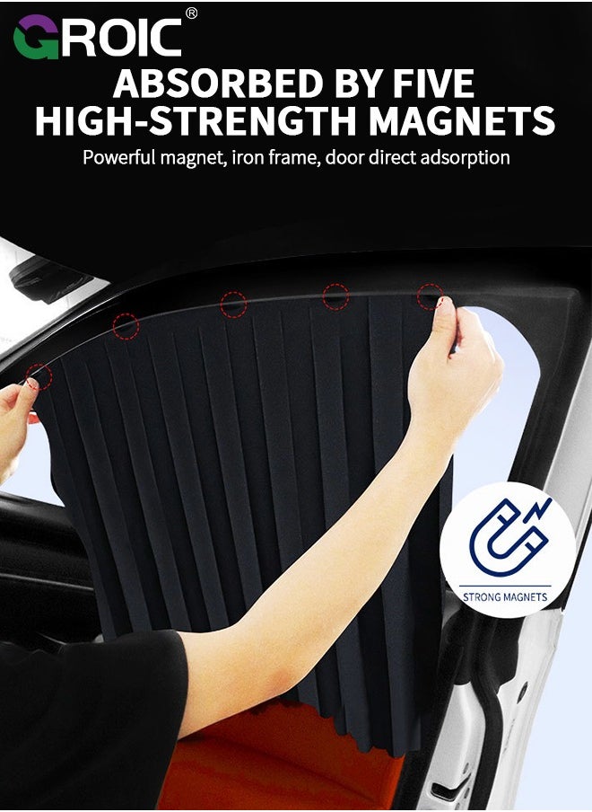 GROIC - Car Window Shades,2 Pcs Car Curtains Window Covers Interior Full Priavcy Protection, Car Rear Window Sun Shades,Privacy Magnetic Black Covers Car Curtains,Car Interior - Image 1