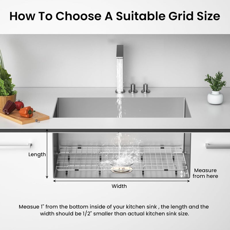 Frsmvati Stainless Steel Sink Grid and Protectors for Bottom of Kitchen Sink, 26" X 14 1/16" Sink Bottom Grid with Rear Drain for Single Sink Bowl (26" X 14 1/16") - Image 5