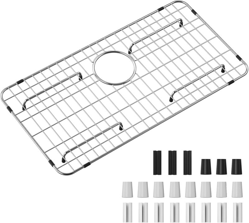 Frsmvati Stainless Steel Sink Grid and Protectors for Bottom of Kitchen Sink, 26" X 14 1/16" Sink Bottom Grid with Rear Drain for Single Sink Bowl (26" X 14 1/16") - Image 1