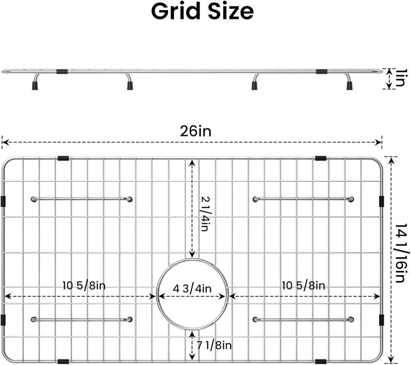 Frsmvati Stainless Steel Sink Grid and Protectors for Bottom of Kitchen Sink, 26" X 14 1/16" Sink Bottom Grid with Rear Drain for Single Sink Bowl (26" X 14 1/16") - Image 2