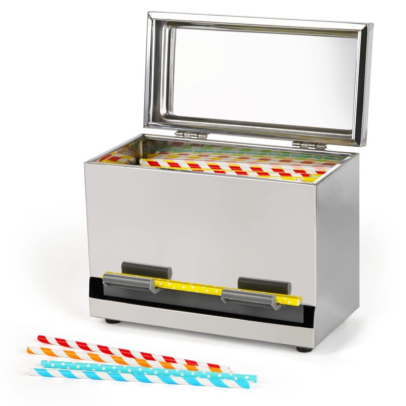 Creproly Creproly Stainless Steel Straw Dispenser Holder with Metal Lid Reusable Straw Dispenser for Restaurant Home Bar to Storage Unwrapped Straws Silver 