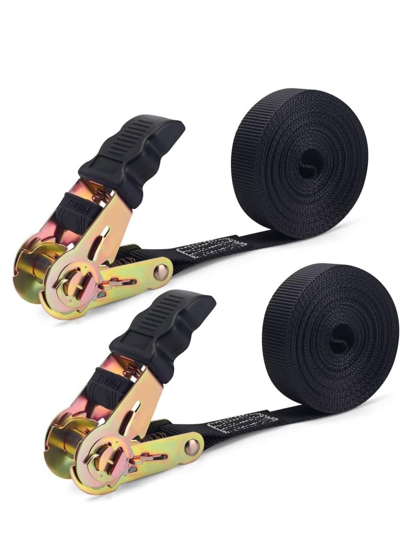 WALALLA 2 Pack 20 FT Ratchet Straps Ratchet Tie Downs Straps, 6M 25mm Heavy Duty Tensioning Belts Adjustable Cam Buckles Strap Lashing Straps, for Motorcycles Car Trailer Household, black - Image 1