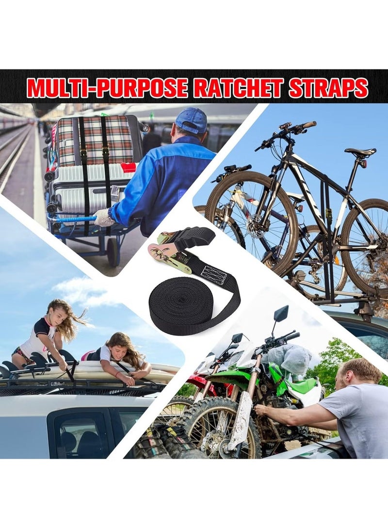 WALALLA 2 Pack 20 FT Ratchet Straps Ratchet Tie Downs Straps, 6M 25mm Heavy Duty Tensioning Belts Adjustable Cam Buckles Strap Lashing Straps, for Motorcycles Car Trailer Household, black - Image 2