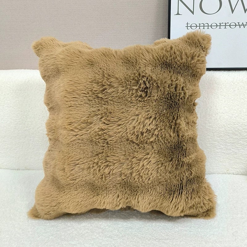 Double-sided imitation rabbit plush pillow, light luxury pillow, large backrest cushion, living room sofa pillow, pillowcase without core, high-end feeling - Image 3