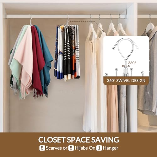 ZEDODIER Scarf Organizer Scarf Hanger for Closet, Rotatable Sturdy Hijab Holder Holds 8 Scarves, Metal Space Saving Closet Organizers and Storage, Silver - Image 3