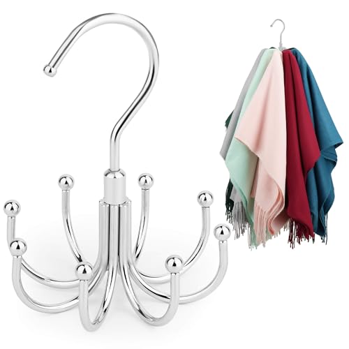 ZEDODIER Scarf Organizer Scarf Hanger for Closet, Rotatable Sturdy Hijab Holder Holds 8 Scarves, Metal Space Saving Closet Organizers and Storage, Silver - Image 1