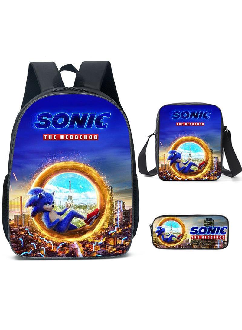 general 3-Piece Cartoon SONIC 3D Print Backpack Set - Image 1