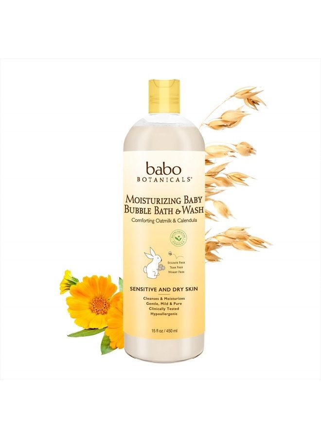 Babo Botanicals Moisturizing Plant-Based 2-in-1 Bubble Bath & Wash - with Organic Calendula & Natural Oat Milk - For Babies, Kids & Adults with Sensitive Skin - Hypoallergenic & Vegan - 15 oz - Image 1