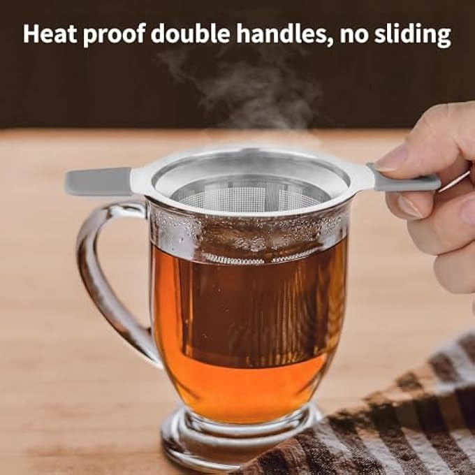 ريحني مصافي نقع الشاي 304 من الفولاذ المقاوم للصدأ مع مقابض مزدوجة مقاومة للحرارة وكرات شبكية دقيقة للغاية وحامل موزع وفلتر للأكواب - Image 5