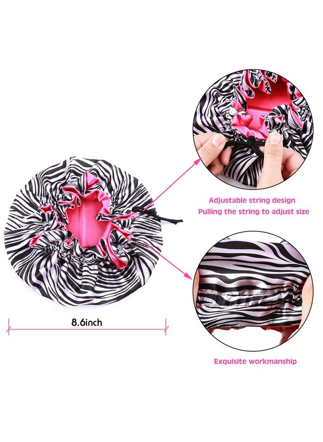 sent hair Kids And Dolls Matching Bonnet Set Satin Bonnet Sleeping Cap Adjustable Sleep Bonnet With Drawstring Reversible Night Caps For Kids Child Baby Toddler Double Layer Zebra Pattern/Rose Red  - Image 4
