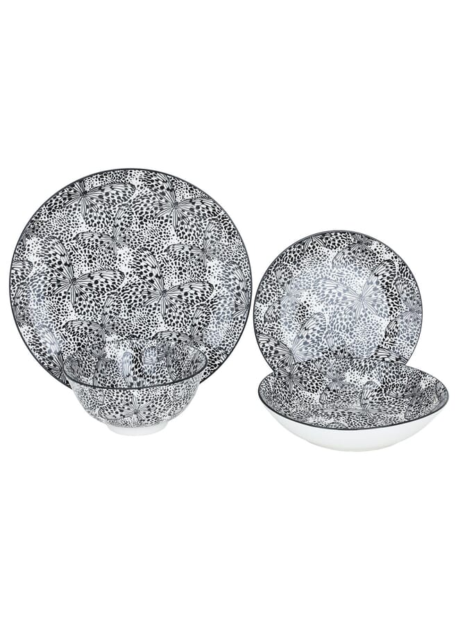 السيف غاليري طقم سفرة دائري نقش فراشة أسود 24 قطعة - Image 1