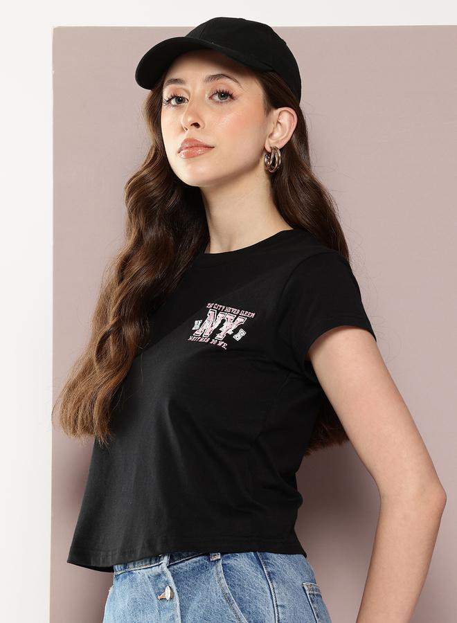 Dillinger Women Regular Fit Embroidery Crop T-Shirt - Image 1