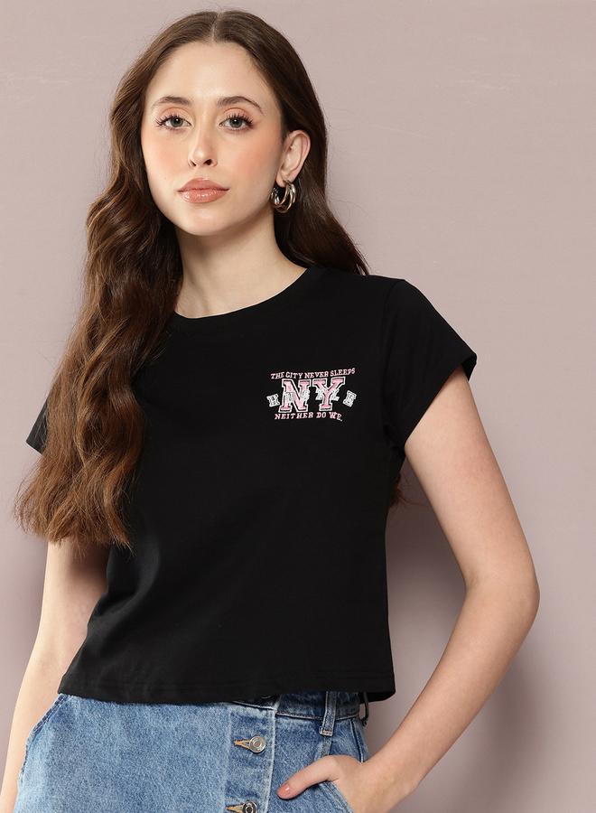 Dillinger Women Regular Fit Embroidery Crop T-Shirt - Image 3