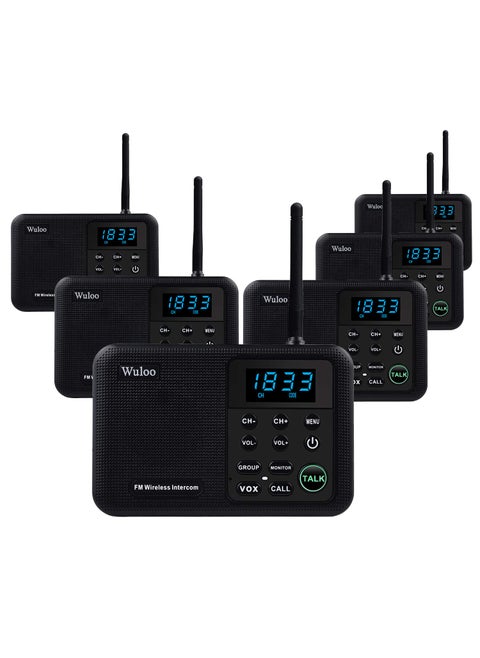 Wuloo Intercoms Wireless for Home 1 Mile Range 22 Channel 100 Digital Code Display Screen, Wireless Intercom System for Home House Business Office, Room to Room Intercom Communication (6 Packs, Black)