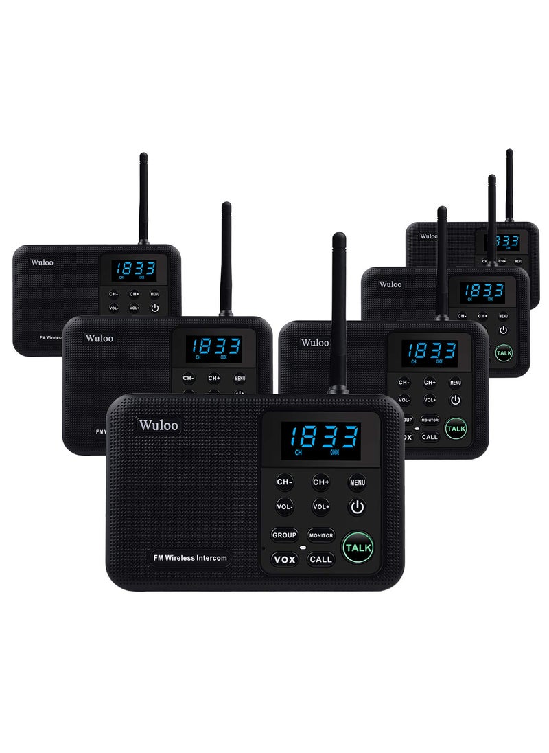 Wuloo Wuloo Intercoms Wireless for Home 1 Mile Range 22 Channel 100 Digital Code Display Screen, Wireless Intercom System for Home House Business Office, Room to Room Intercom Communication (6 Packs, Black)  - Image 1
