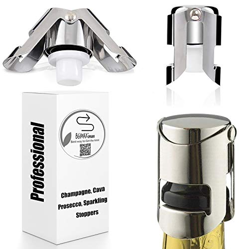 BGMAXimum Champagne Sealer Stopper, BGMAX 3 Pack Stainless Steel Sparkling Wine Bottle Plug Sealer Set with a Longer Sealing Plug, Gifts Accessories for Champagne - Image 1
