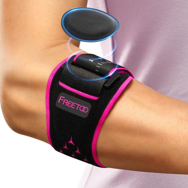 FREETOO Elbow brace for Tendonitis and Tennis Elbow for Women Men, Golfers Elbow Brace for Women for Pain Relief, Adjustable Tennis Elbow Support Band for Epicondylitis, Basketball, Exercise Pink S/M - Image 1