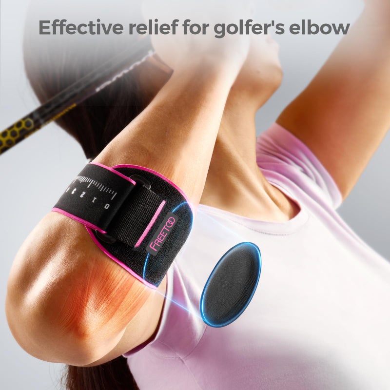 FREETOO Elbow brace for Tendonitis and Tennis Elbow for Women Men, Golfers Elbow Brace for Women for Pain Relief, Adjustable Tennis Elbow Support Band for Epicondylitis, Basketball, Exercise Pink S/M - Image 4