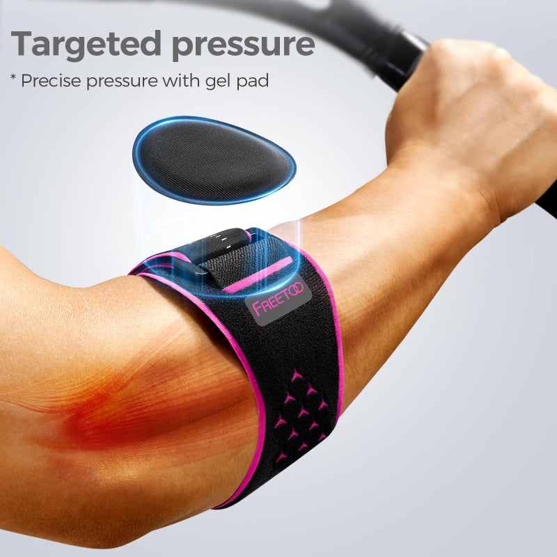 FREETOO Elbow brace for Tendonitis and Tennis Elbow for Women Men, Golfers Elbow Brace for Women for Pain Relief, Adjustable Tennis Elbow Support Band for Epicondylitis, Basketball, Exercise Pink S/M - Image 2