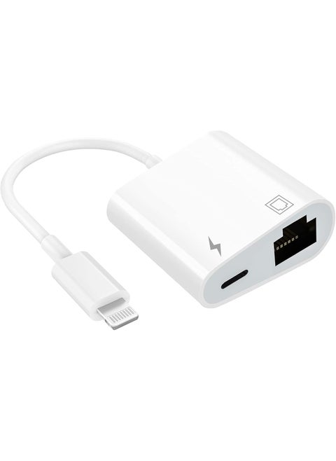 Lightning to Ethernet Adapter, 2-in-1 RJ45 LAN Network Adapter with Charging Port for Phone/Tablet – Plug & Play, 100Mbps Support
