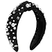 WantGor Pearl Knotted Headband Women Rhinestone Embellished Hairband Elegant Wide Top Knot Bride Headbands Headpieces Party Fashion Elegant Ladies Hair Band Hair Hoop Accessories Black - Image 2