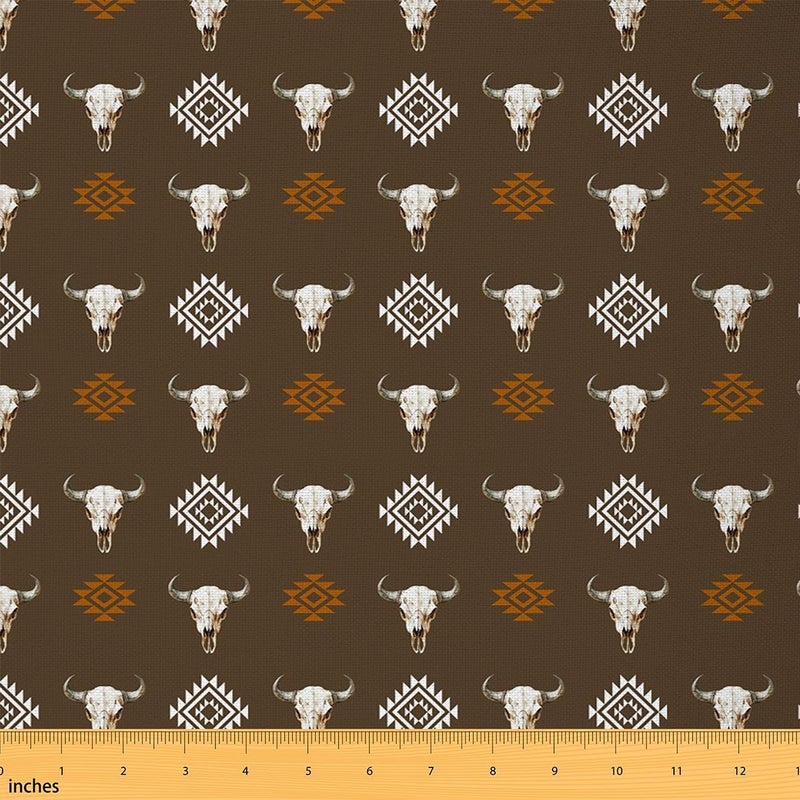 Erosebridal Rustic Aztec Upholstery Fabric Boho Western Skull Outdoor Fabric By The Yard 5 Yard Southwestern Ethnic Tribal Waterproof Fabric for Chairs Brown Bohemian Geometric Indoor Home DIY Decor - Image 1