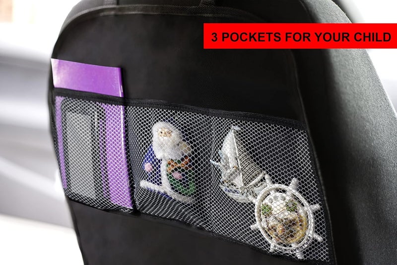 ADEPTNA 2 Pack Car Organizers Kick Mat Car Seat Protector with 3 Mesh Pockets - Image 2