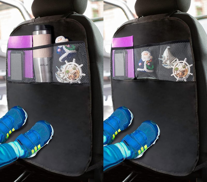 ADEPTNA 2 Pack Car Organizers Kick Mat Car Seat Protector with 3 Mesh Pockets - Image 1