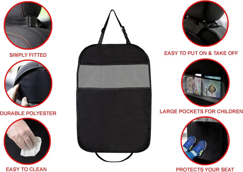 ADEPTNA 2 Pack Car Organizers Kick Mat Car Seat Protector with 3 Mesh Pockets - Image 3