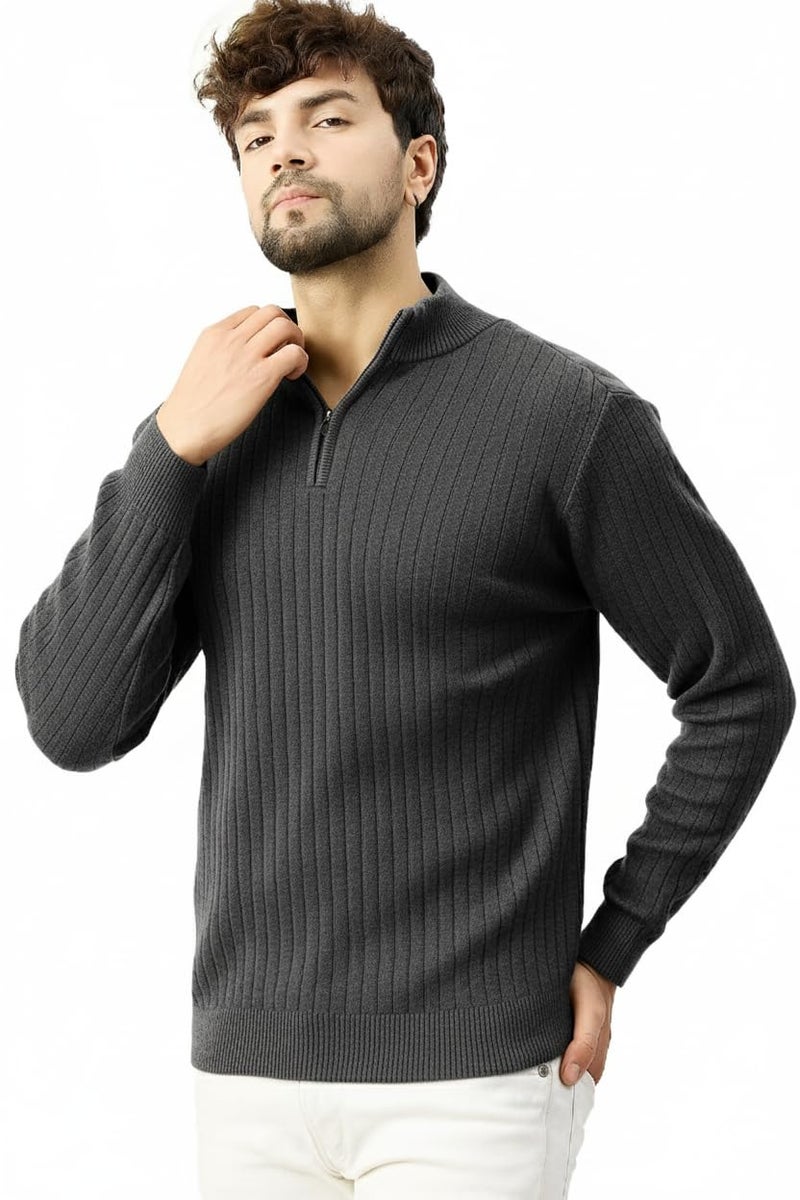 Pivl Men's Winter Half Zip Solid Warm Sweater_D.Grey-XL - Image 1
