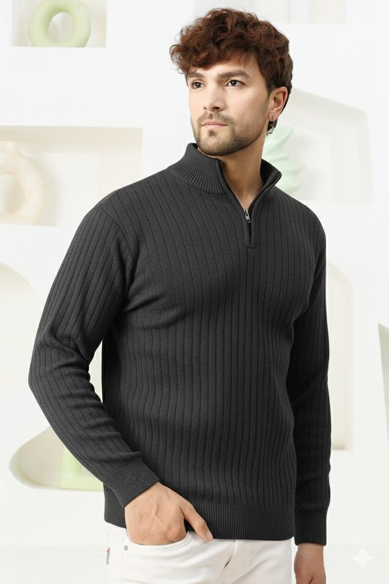 Pivl Men's Winter Half Zip Solid Warm Sweater_D.Grey-XL - Image 4