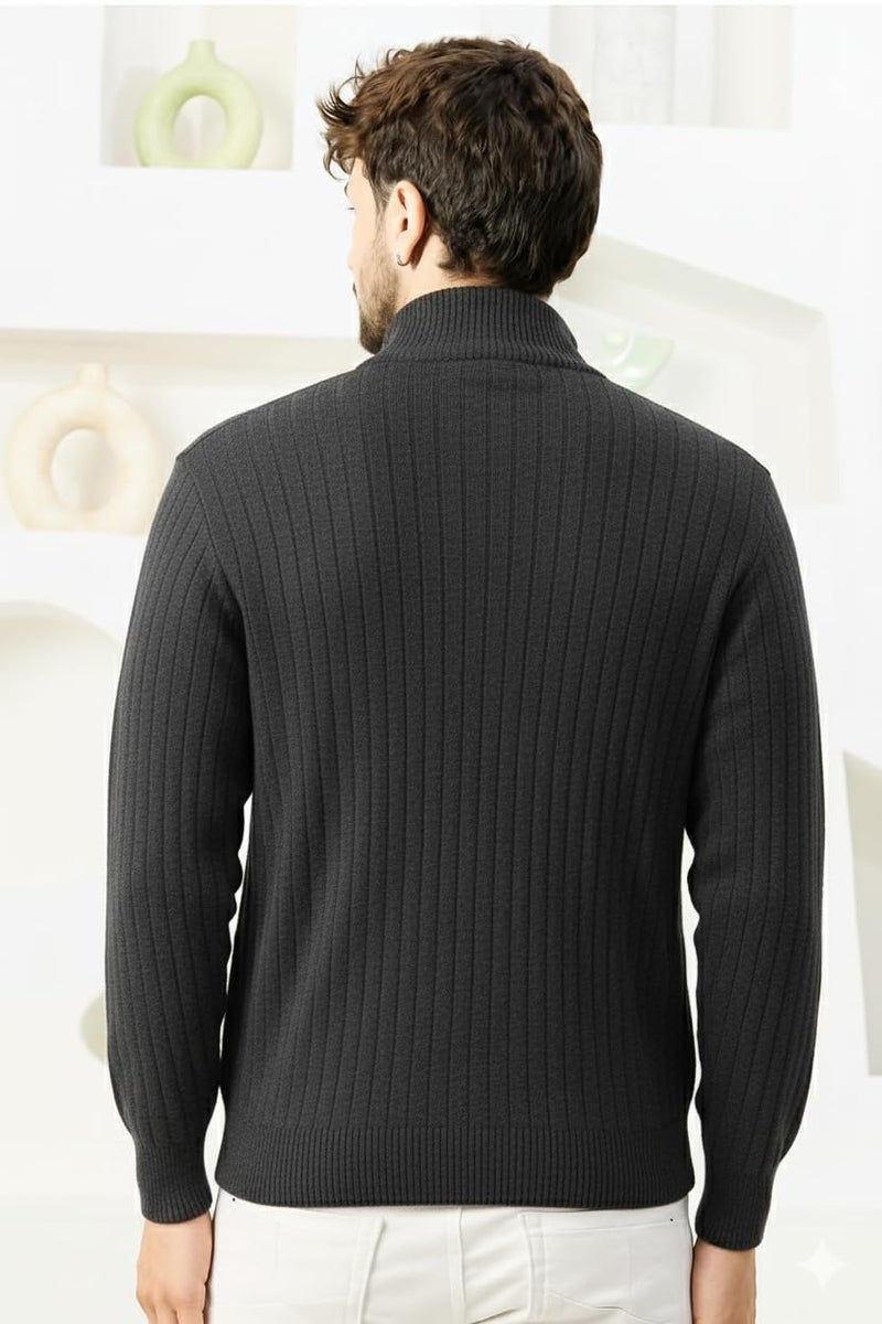 Pivl Men's Winter Half Zip Solid Warm Sweater_D.Grey-XL - Image 2