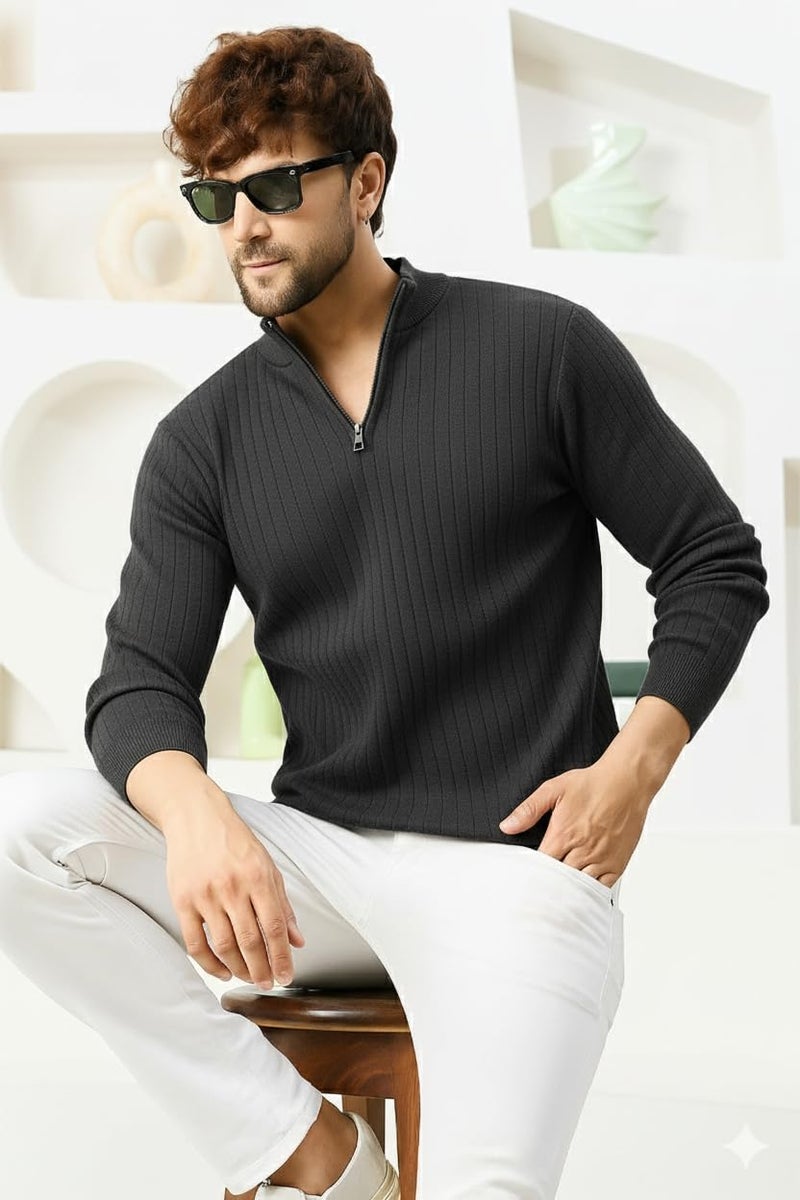 Pivl Men's Winter Half Zip Solid Warm Sweater_D.Grey-XL - Image 3