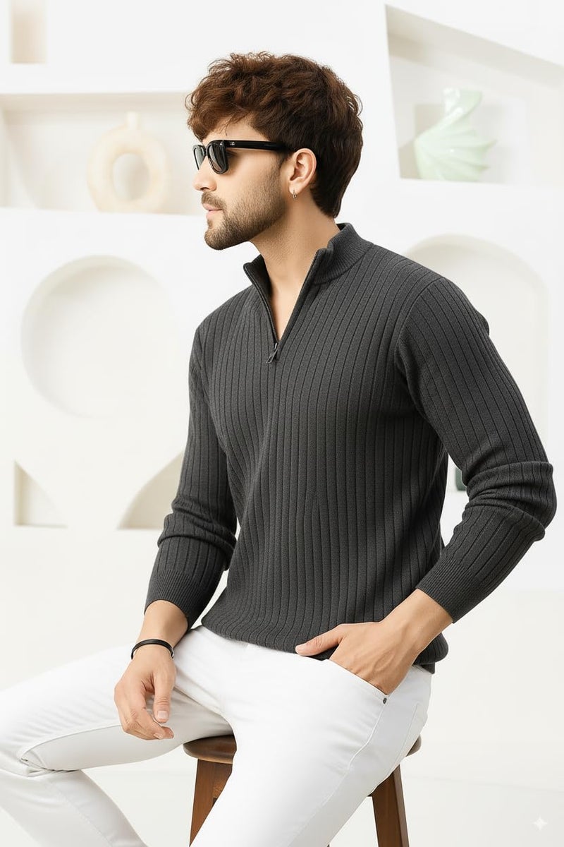 Pivl Men's Winter Half Zip Solid Warm Sweater_D.Grey-XL - Image 5