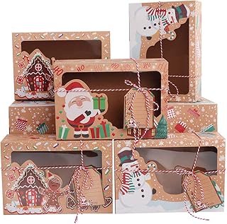 OurWarm 12 Pack Christmas Cookie Boxes Large Holiday Bakery Gift Boxes with Window and Tags, Kraft Cupcake Boxes, Food - Image 1