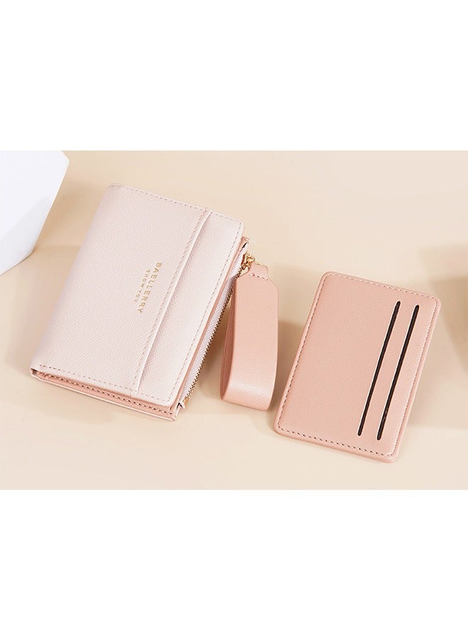 baellerry Thin Wallet for Womens, Wrist Strap Bifold Magnetic Buckle Purse with Withdrawable Card Holder Organizer, 2-in-1 Ladies Mini Card Wallet with Zipper (Pink) - Image 4
