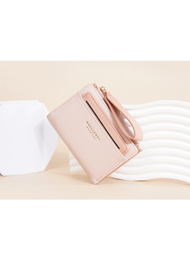 baellerry Thin Wallet for Womens, Wrist Strap Bifold Magnetic Buckle Purse with Withdrawable Card Holder Organizer, 2-in-1 Ladies Mini Card Wallet with Zipper (Pink) - Image 5