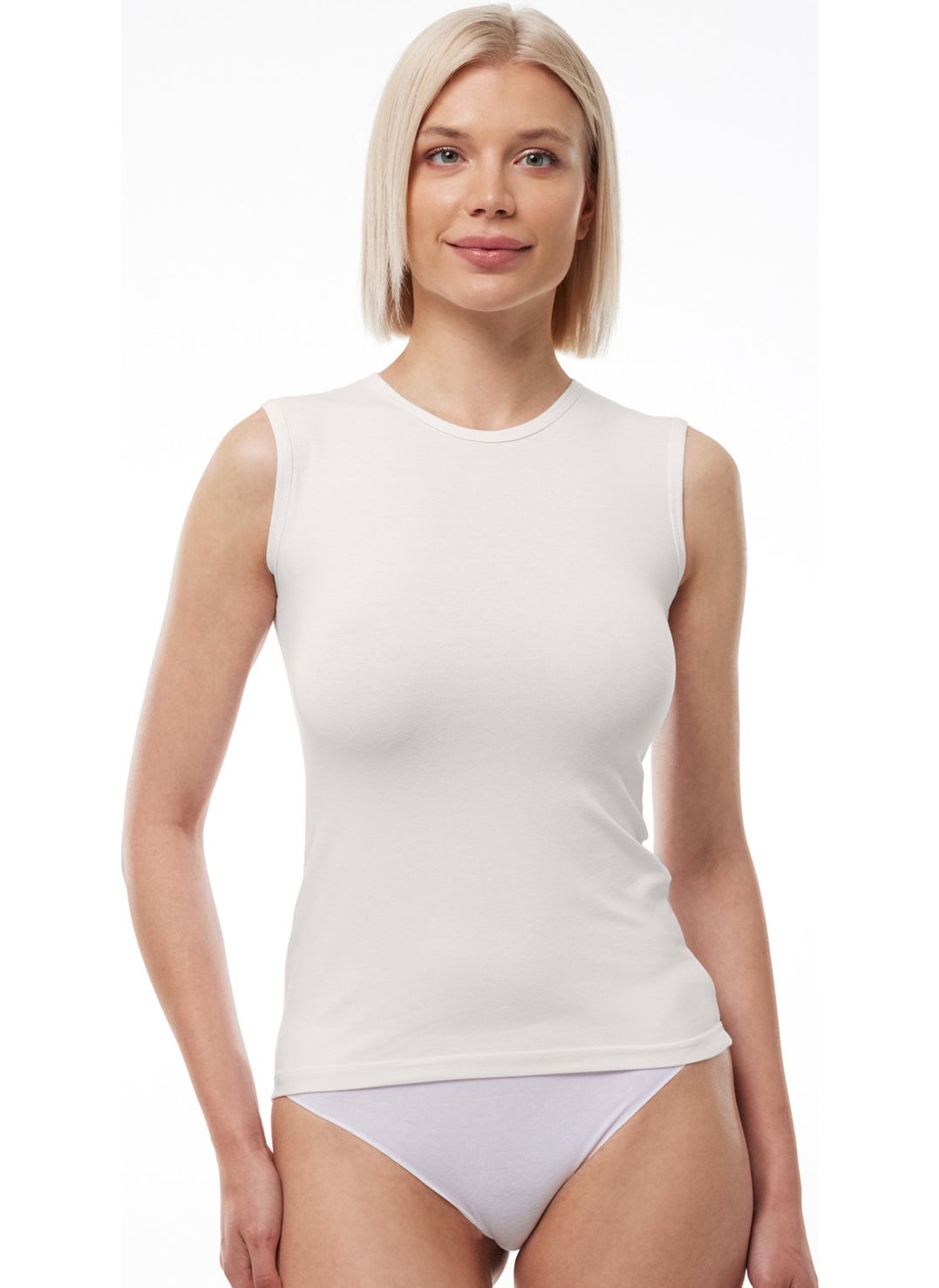 Malabadi - Women's Ecru Round Neck Sleeveless Modal Bodysuit 1048 - Image 1