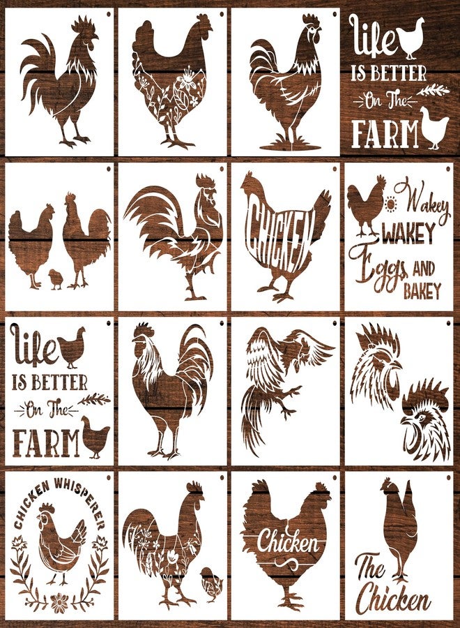 Keluna Farmhouse Chicken Stencils - 15 Pcs Farm Stencil Set for Wood Crafts, Farmhouse Chicken Rooster Stencil - Image 1