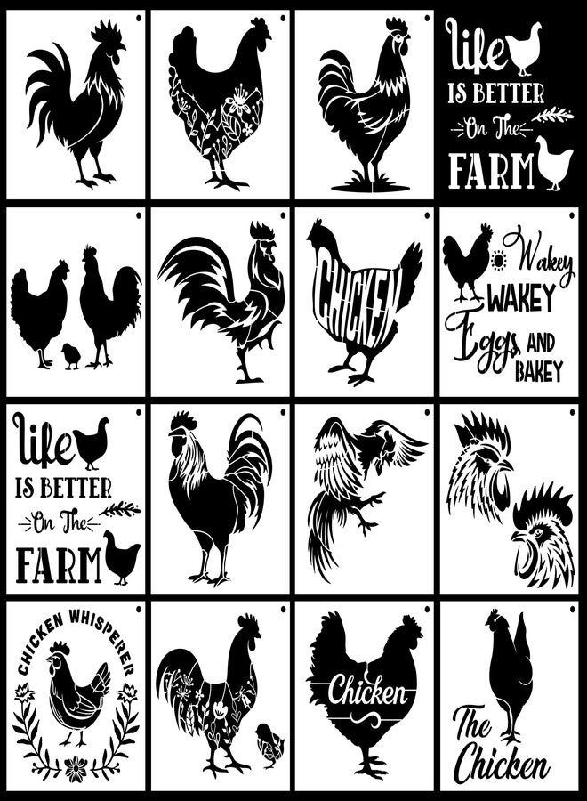 Keluna Farmhouse Chicken Stencils - 15 Pcs Farm Stencil Set for Wood Crafts, Farmhouse Chicken Rooster Stencil - Image 2