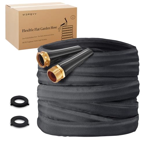 Wdpqyy Lightweight Flat Garden Hose 100ft 800D Woven Water Hose with 34 AluminumCopper Fittings with 2 Rubber Washers 580 PSI Burst Pressure Flexible KinkFree Hose for Outdoor Lawn Yard Use - Image 1