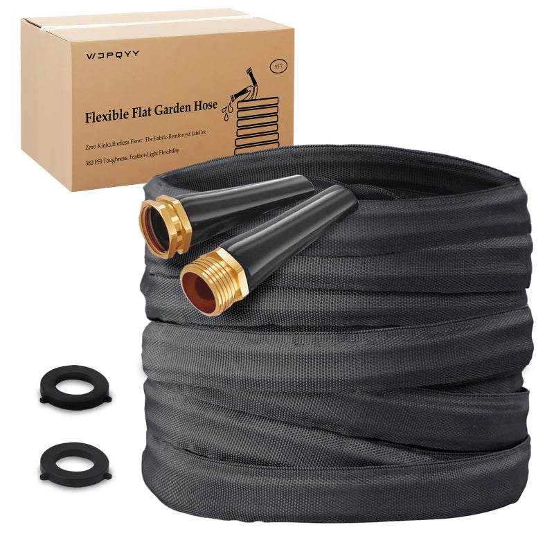 Wdpqyy Lightweight Flat Garden Hose 100ft 800D Woven Water Hose with 34 AluminumCopper Fittings with 2 Rubber Washers 580 PSI Burst Pressure Flexible KinkFree Hose for Outdoor Lawn Yard Use - Image 2