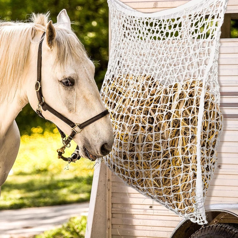 Riakrum 4 Pcs Hay Net White Slow Feed Hay Net Bag Hay Bags for Horses 35 x 31 Inch Horse Feed Bag Horse Feeding Supplies for Horse Feeder Full Day Feeding Horses Goat Stall Trailer - Image 5