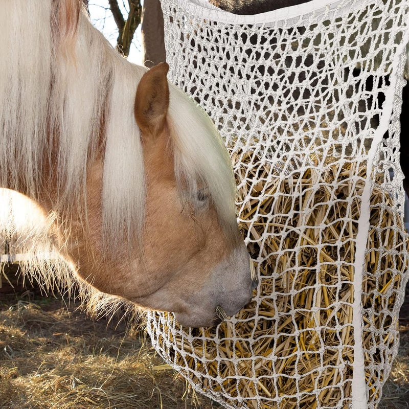 Riakrum 4 Pcs Hay Net White Slow Feed Hay Net Bag Hay Bags for Horses 35 x 31 Inch Horse Feed Bag Horse Feeding Supplies for Horse Feeder Full Day Feeding Horses Goat Stall Trailer - Image 4