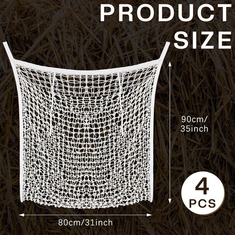 Riakrum 4 Pcs Hay Net White Slow Feed Hay Net Bag Hay Bags for Horses 35 x 31 Inch Horse Feed Bag Horse Feeding Supplies for Horse Feeder Full Day Feeding Horses Goat Stall Trailer - Image 2