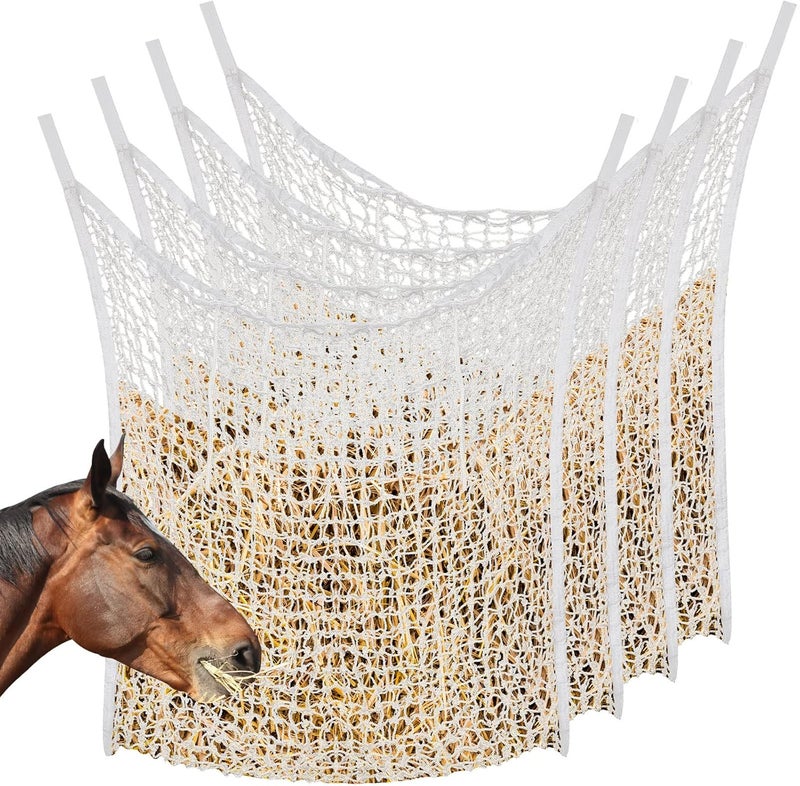 Riakrum 4 Pcs Hay Net White Slow Feed Hay Net Bag Hay Bags for Horses 35 x 31 Inch Horse Feed Bag Horse Feeding Supplies for Horse Feeder Full Day Feeding Horses Goat Stall Trailer - Image 1