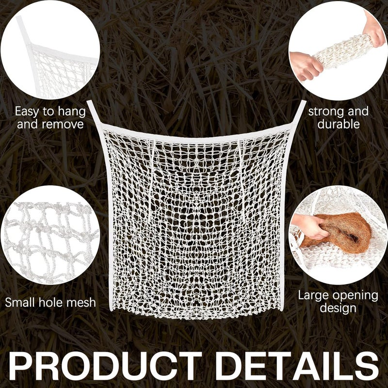 Riakrum 4 Pcs Hay Net White Slow Feed Hay Net Bag Hay Bags for Horses 35 x 31 Inch Horse Feed Bag Horse Feeding Supplies for Horse Feeder Full Day Feeding Horses Goat Stall Trailer - Image 3